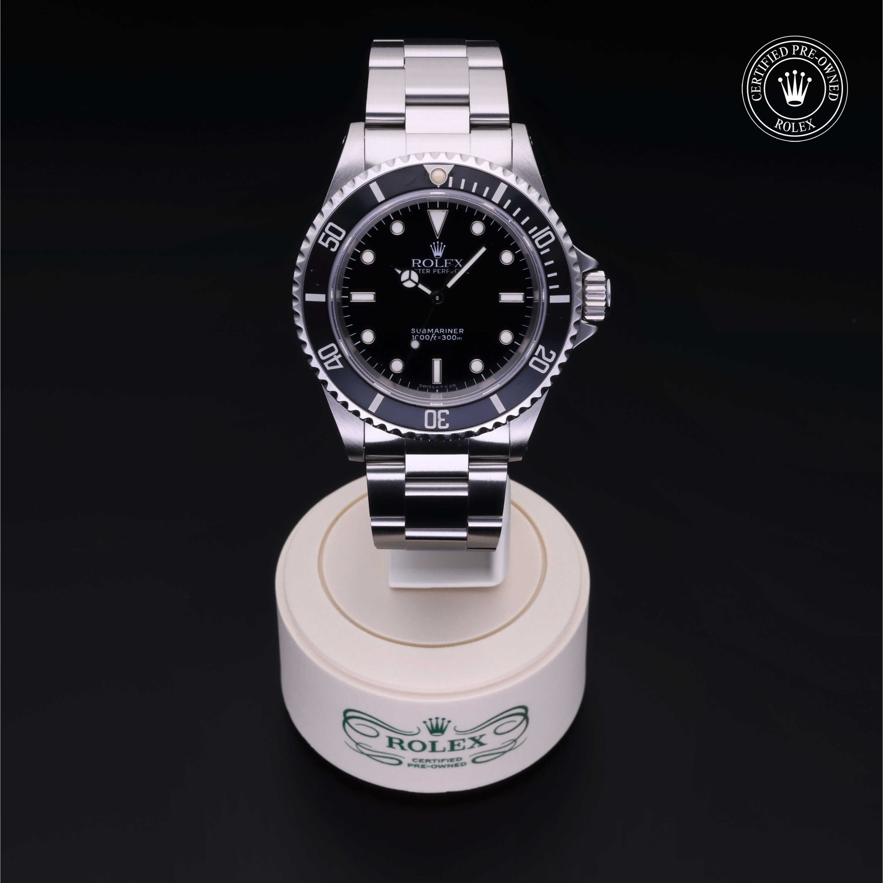 Rolex Certified Pre-owned Submariner Non Date M14060-0001 front on black background