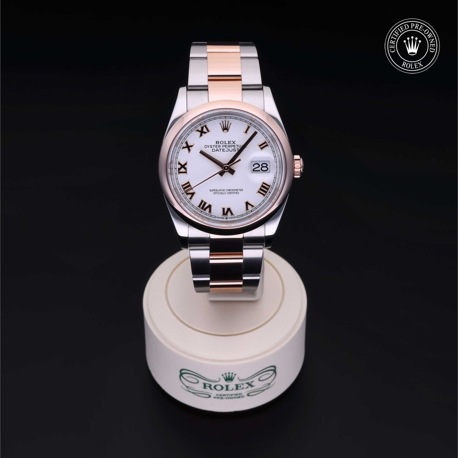 Rolex Certified Pre-owned Datejust M126201-0016 front on black background