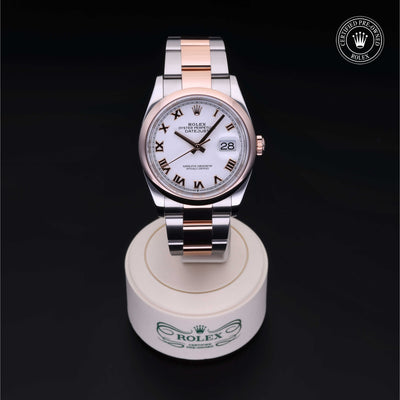 Rolex Certified Pre-owned Datejust M126201-0016 front on black background