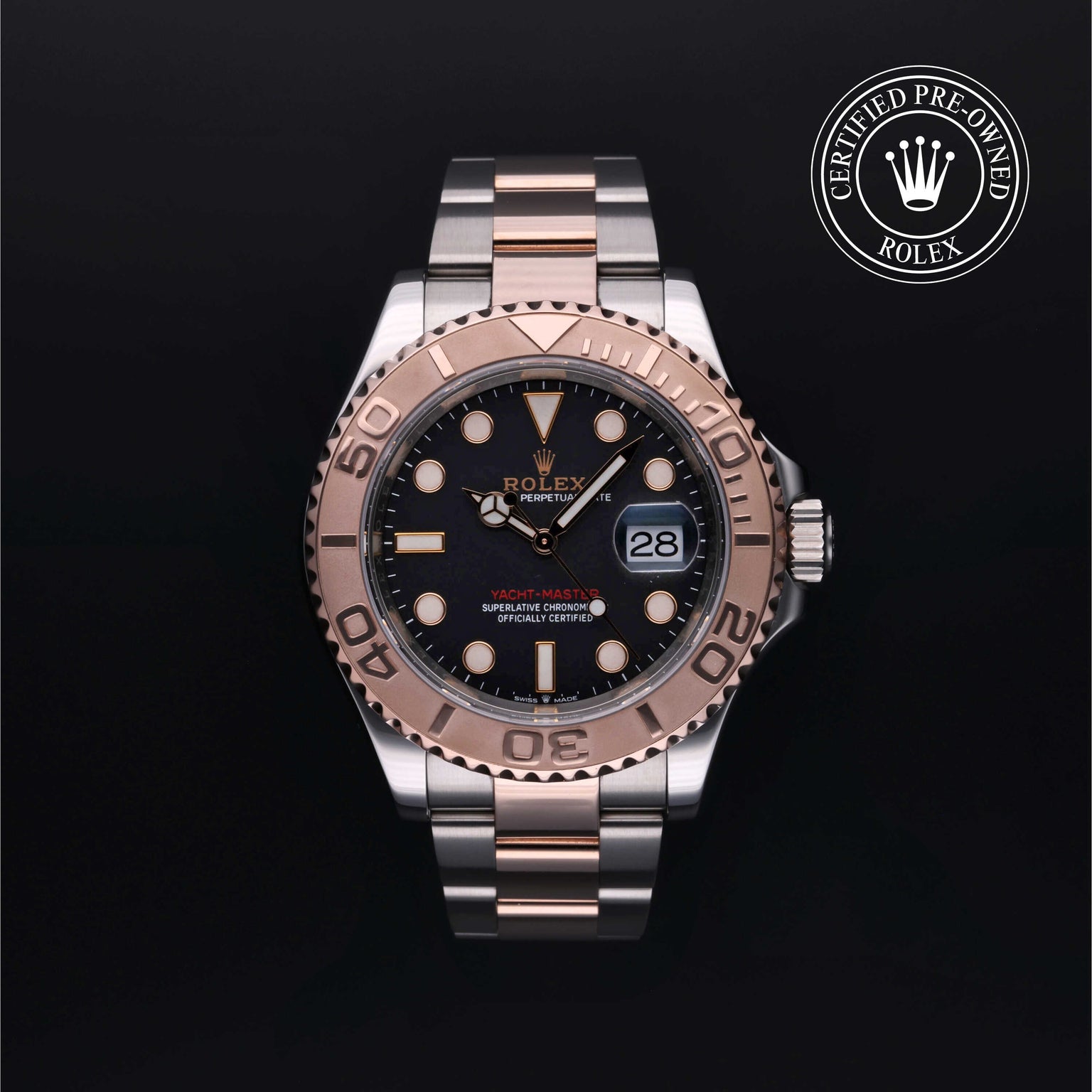 Rolex Certified Pre-owned Yacht-Master M126621-0002 front on black background