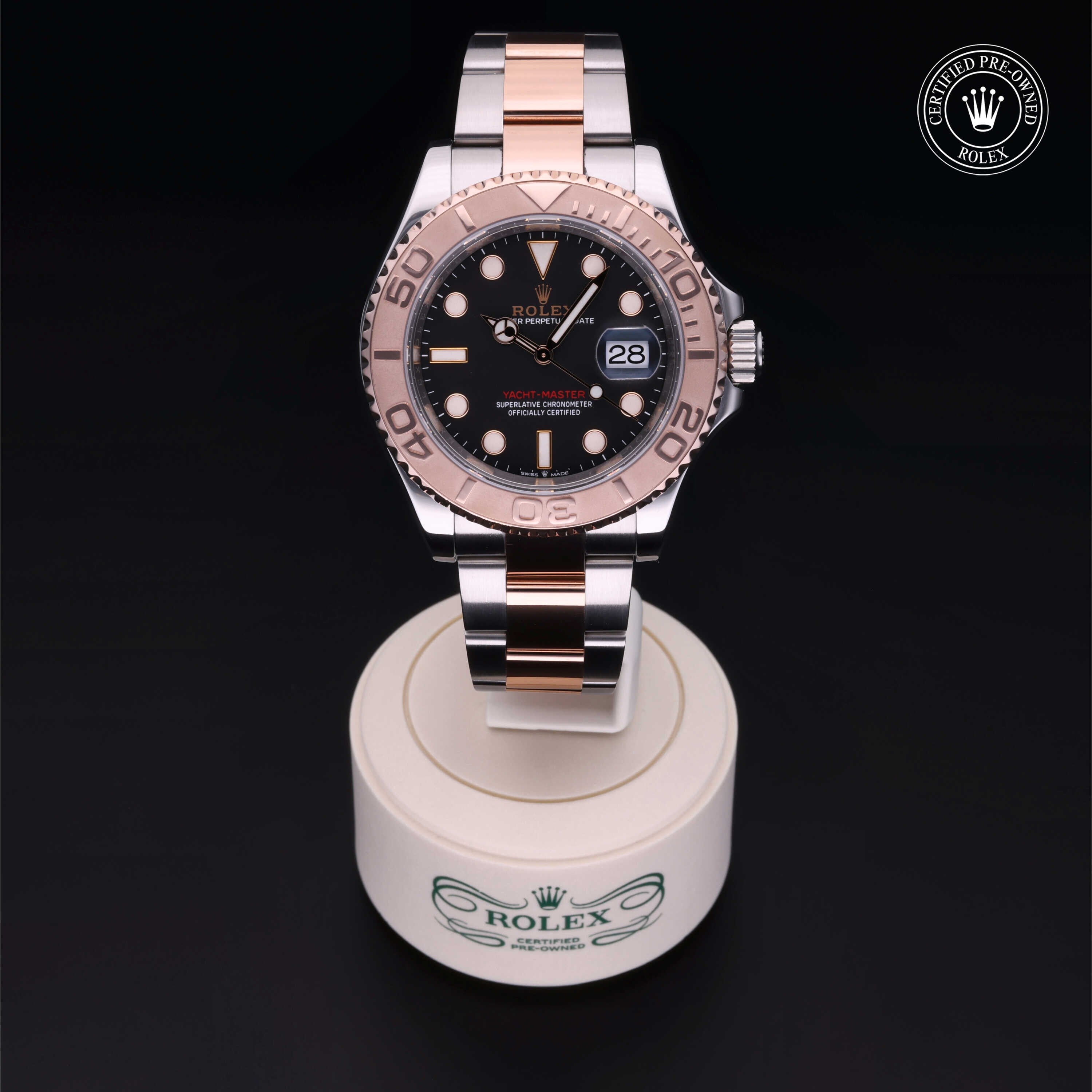 Rolex Certified Pre-owned Yacht-Master M126621-0002 front on black background