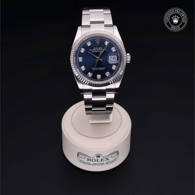 Rolex Certified Pre-owned Datejust M126234-0038 front on black background