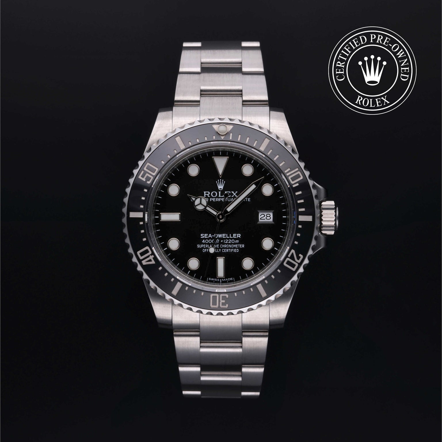 Rolex Certified Pre-owned Sea-Dweller M116600-0003 front on black background