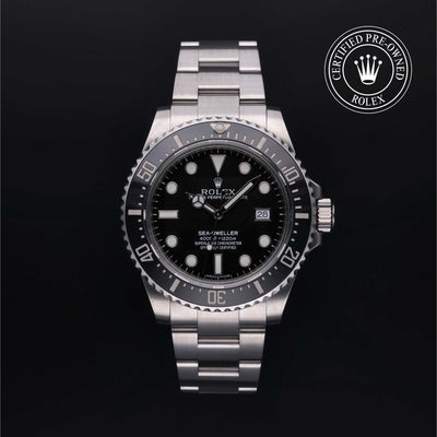 Rolex Certified Pre-owned Sea-Dweller M116600-0003 front on black background