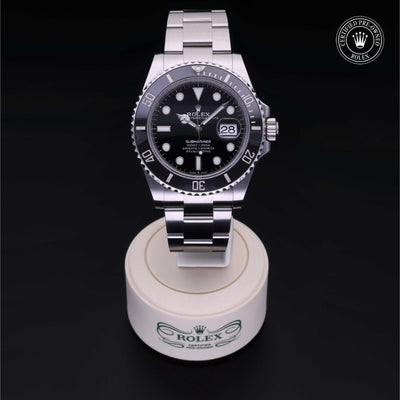 Rolex Certified Pre-owned Submariner M126610LN-0001 front on black background