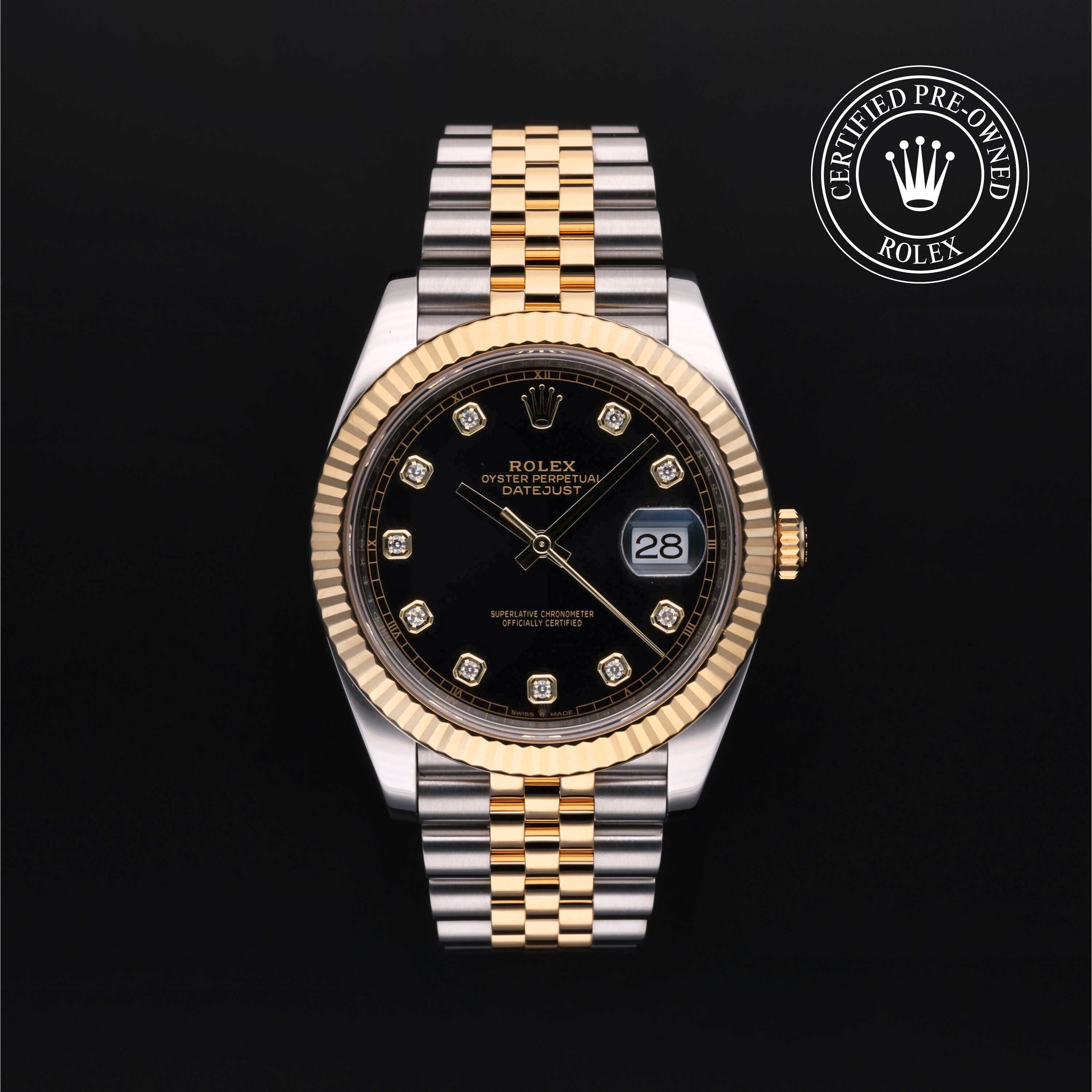 Rolex Certified Pre-owned Datejust M126333-0006 front on black background