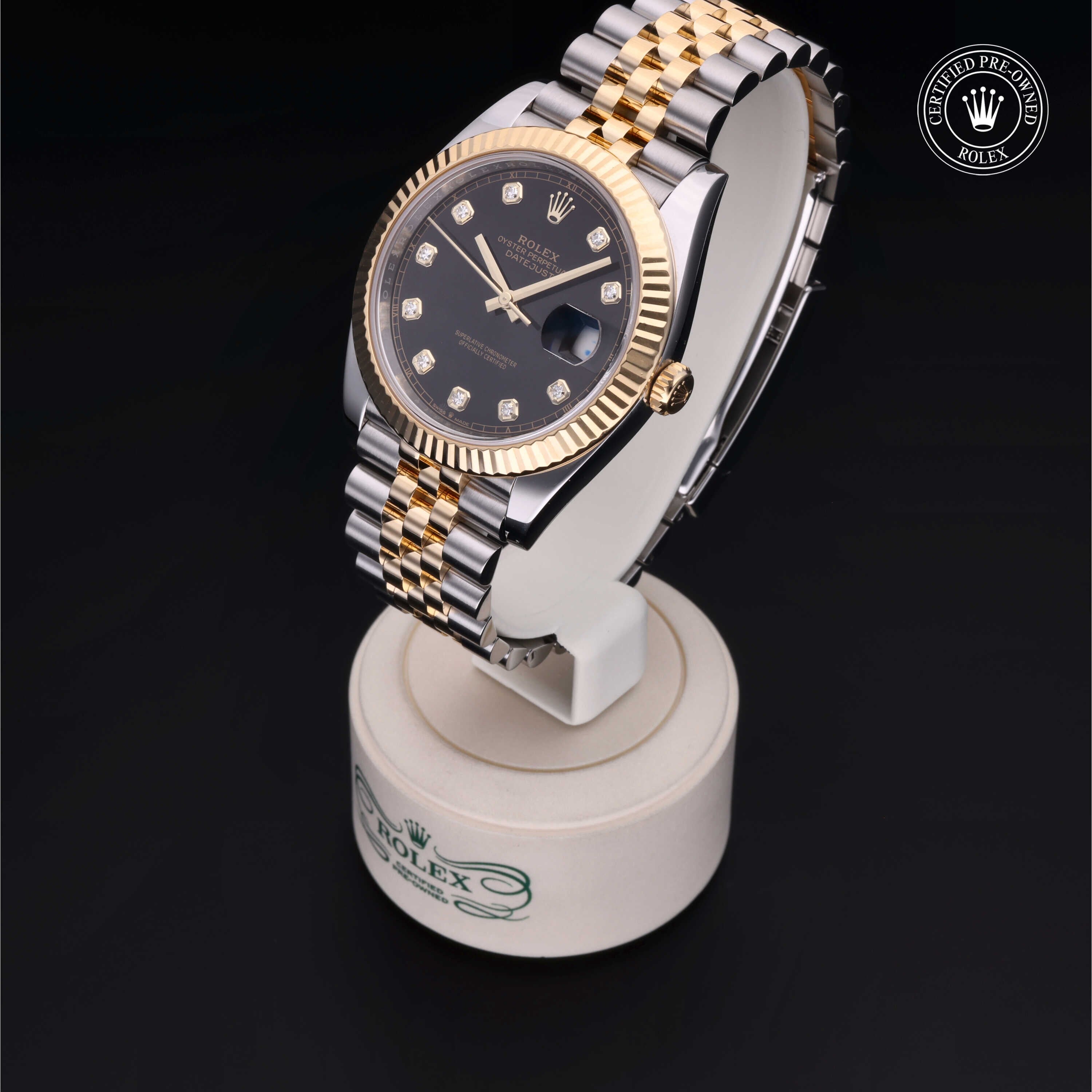 Rolex Certified Pre-owned Datejust M126333-0006 front on black background