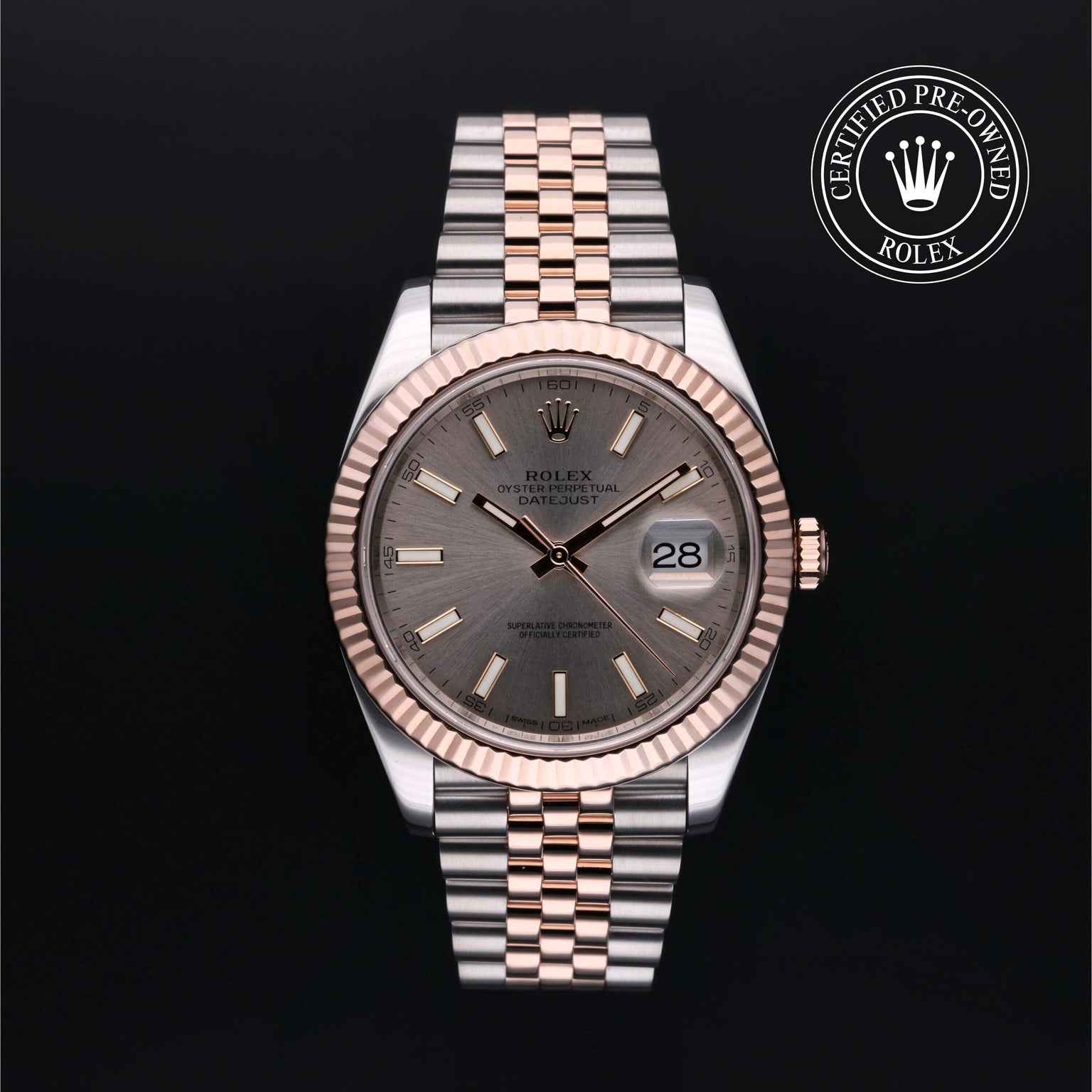 Rolex Certified Pre-owned Datejust M126331-0010 front on black background