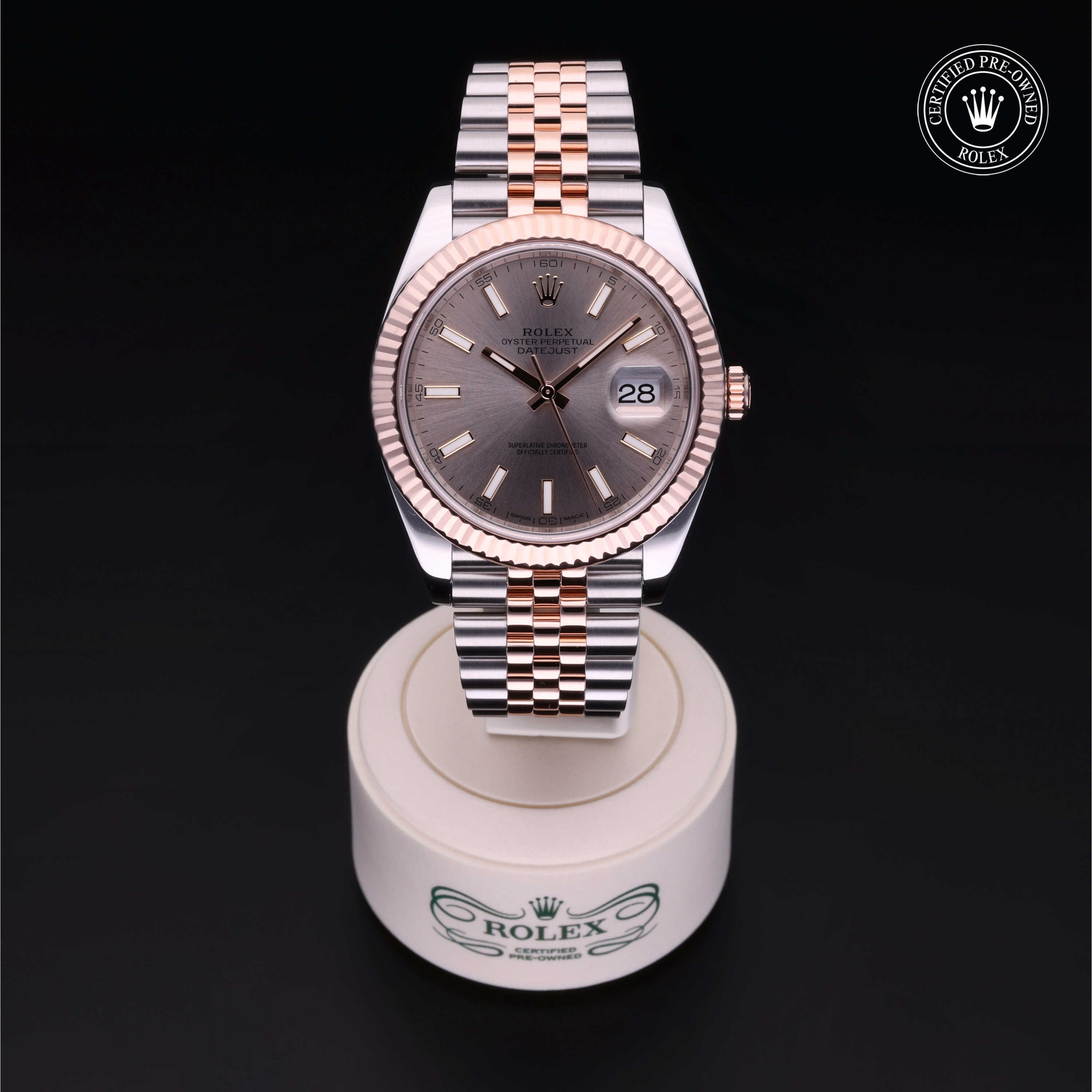 Rolex Certified Pre-owned Datejust M126331-0010 front on black background