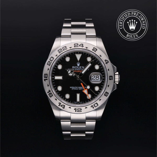 Rolex Certified Pre-owned Explorer M216570-0002 front on black background