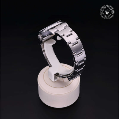 Rolex Certified Pre-owned Oyster Perpetual M277200-0002 front on black background