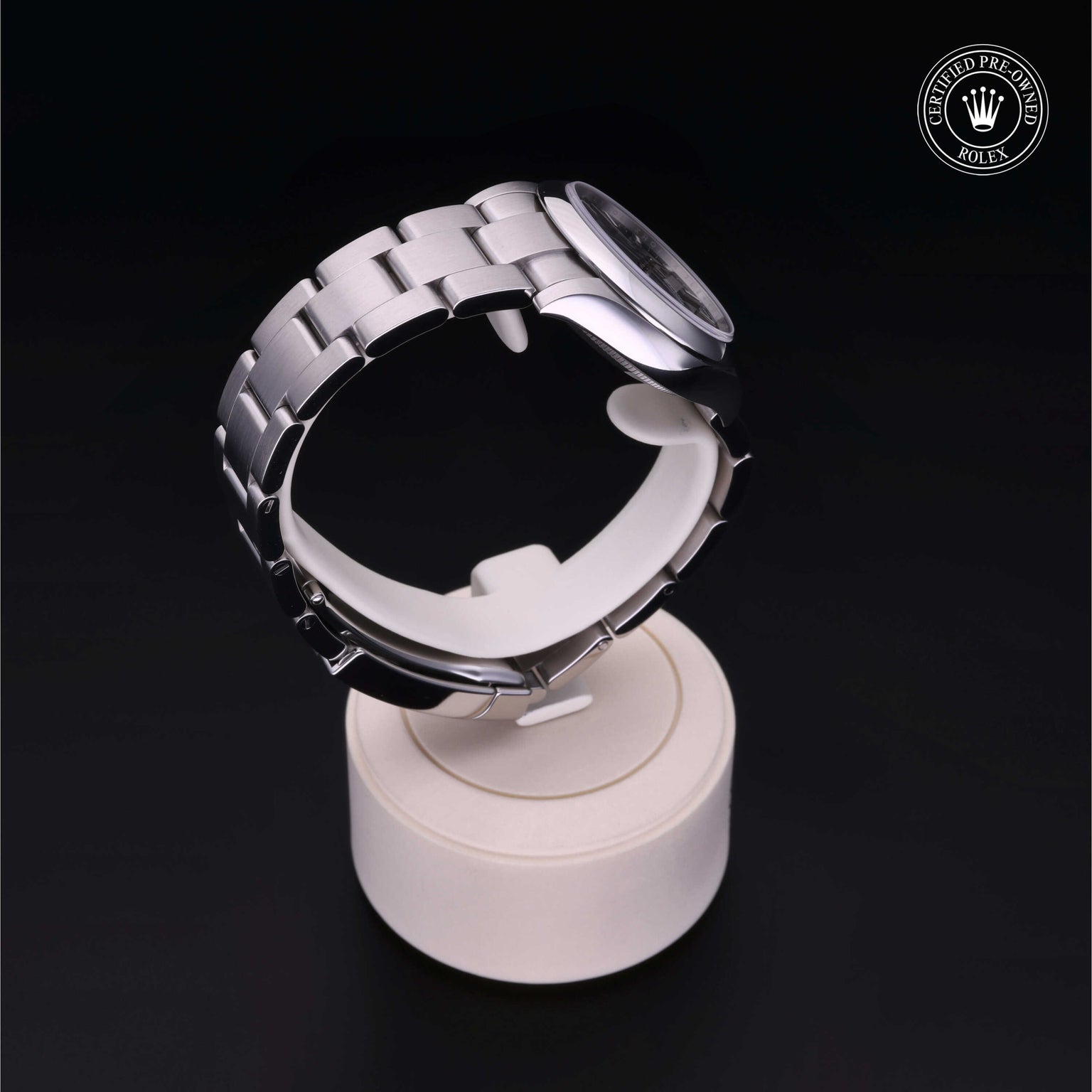 Rolex Certified Pre-owned Oyster Perpetual M277200-0002 front on black background