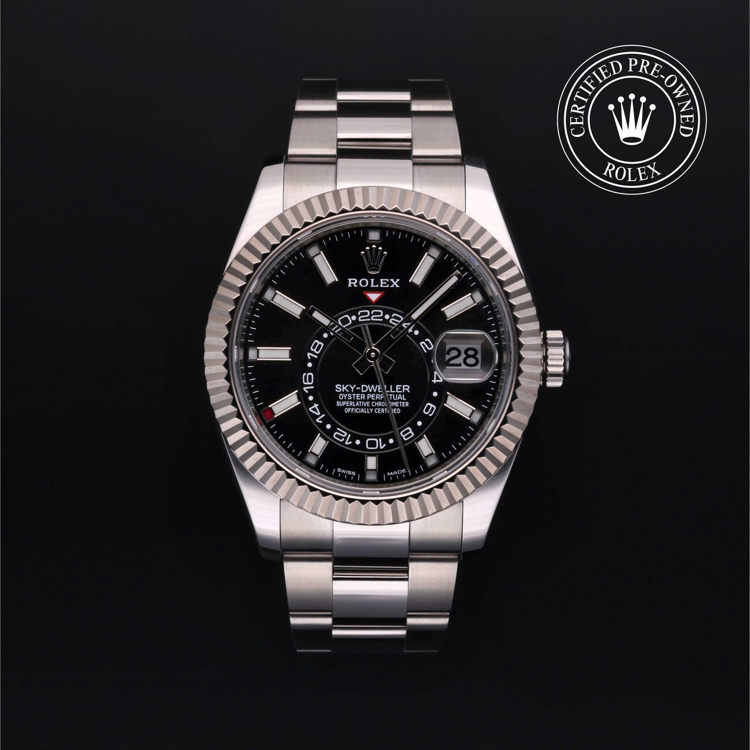 Rolex Certified Pre-owned Sky-Dweller M326934-0005 front on black background
