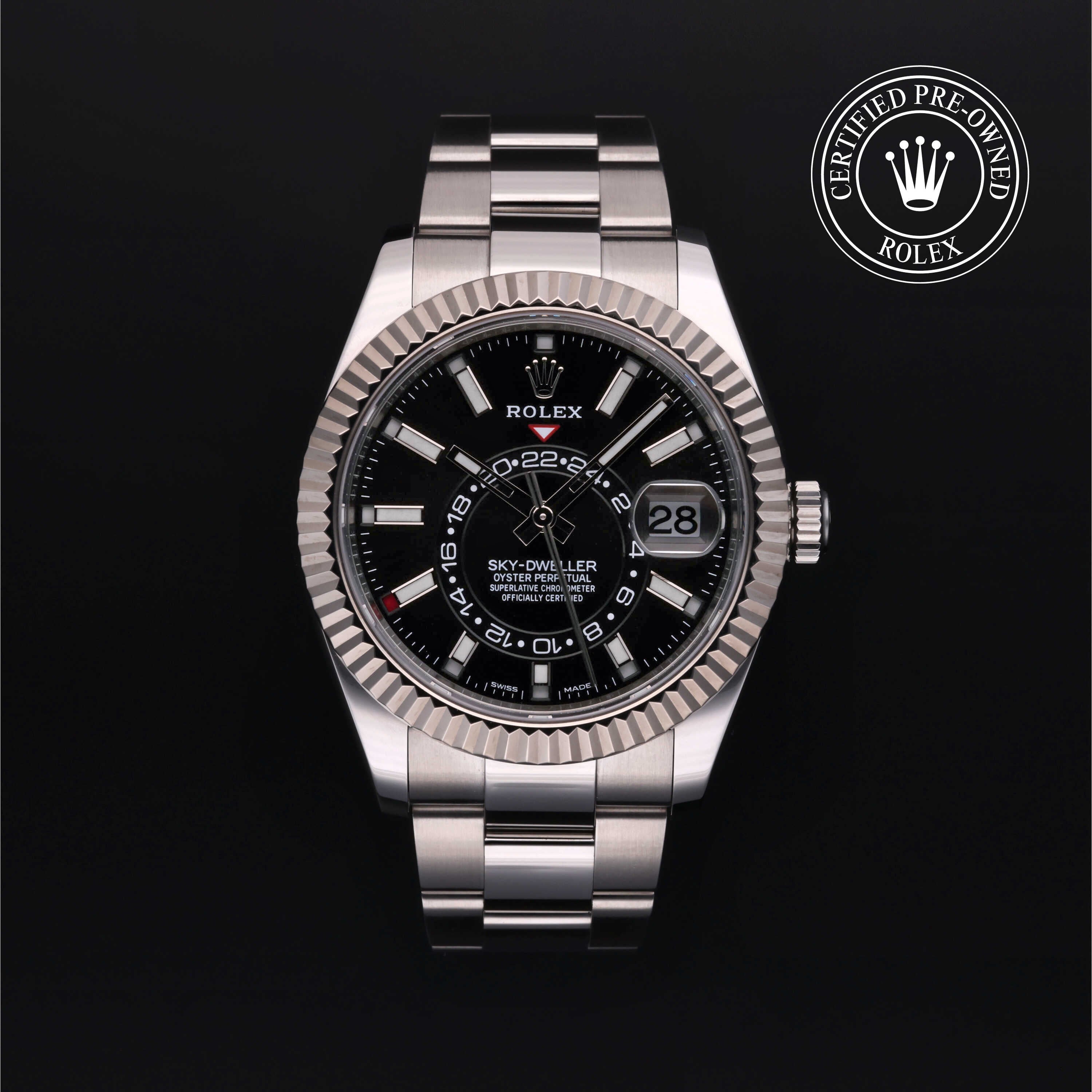 Rolex Certified Pre-owned Sky-Dweller M326934-0005 front on black background