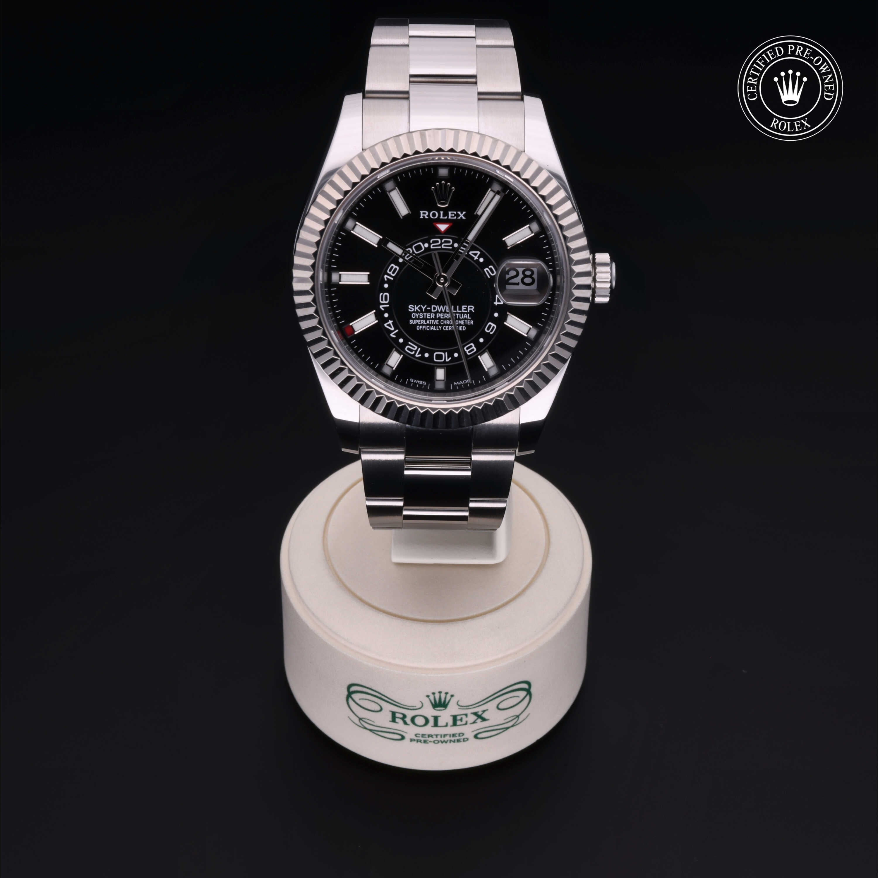 Rolex Certified Pre-owned Sky-Dweller M326934-0005 front on black background
