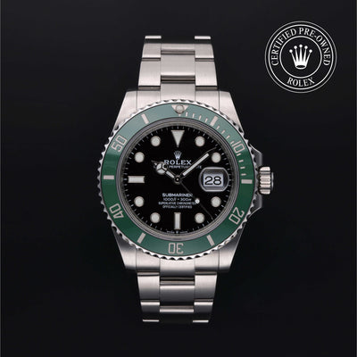 Rolex Certified Pre-owned Submariner M126610LV-0002 front on black background