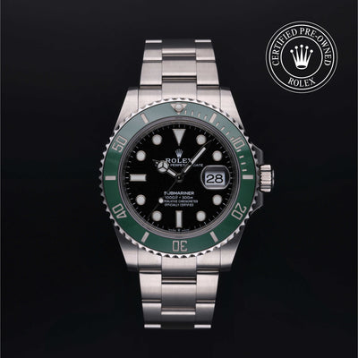 Rolex Certified Pre-owned Submariner M126610LV-0002 front on black background