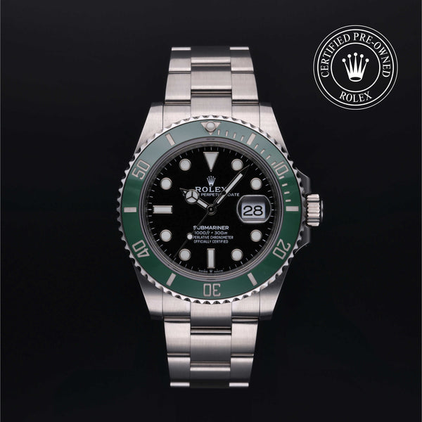 Rolex Certified Pre-owned Submariner M126610LV-0002 front on black background