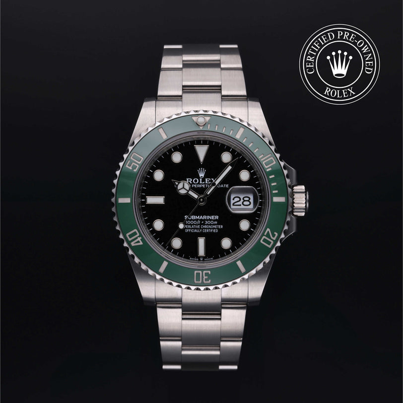 Rolex Certified Pre-owned Submariner M126610LV-0002 front on black background