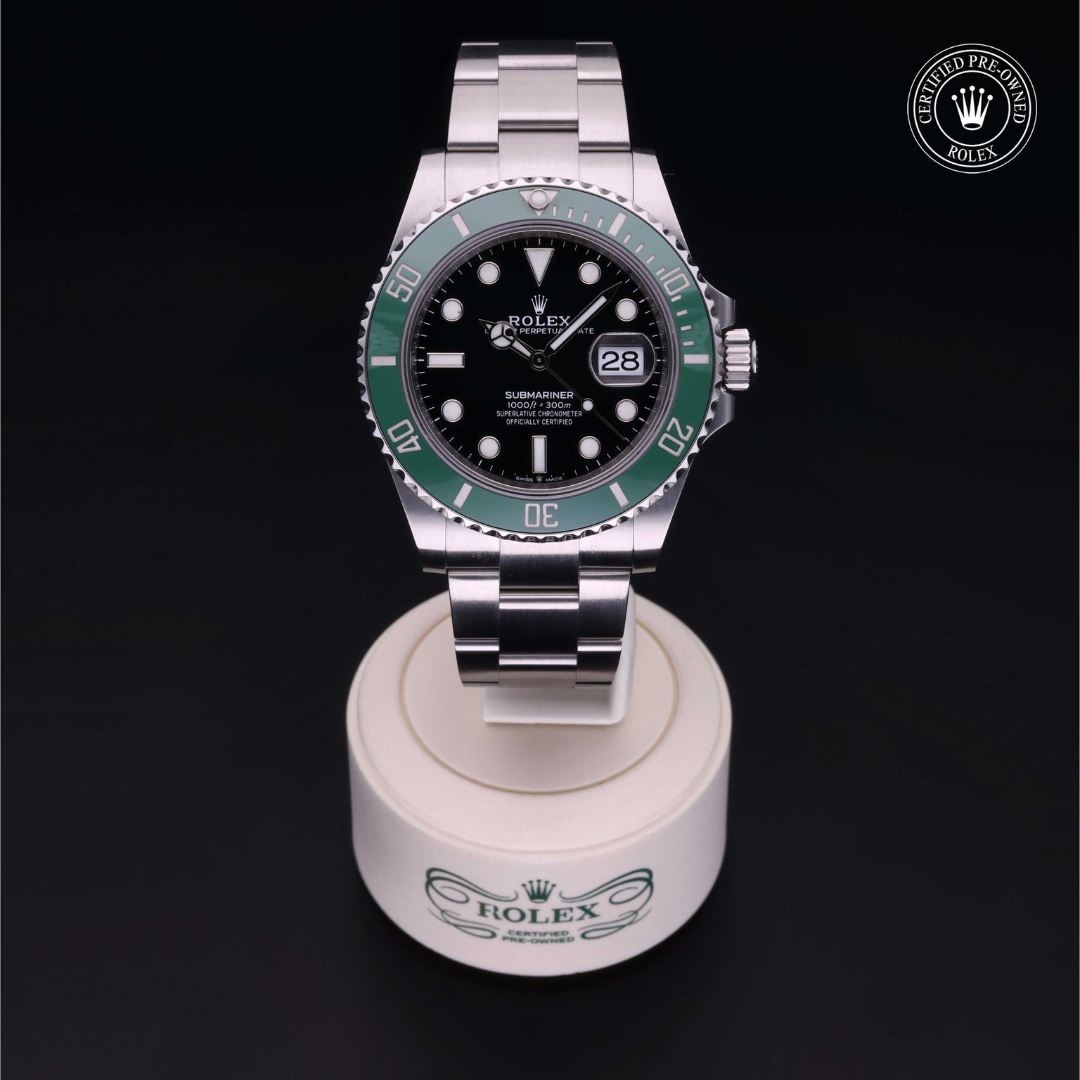 Rolex Certified Pre-owned Submariner M126610LV-0002 front on black background