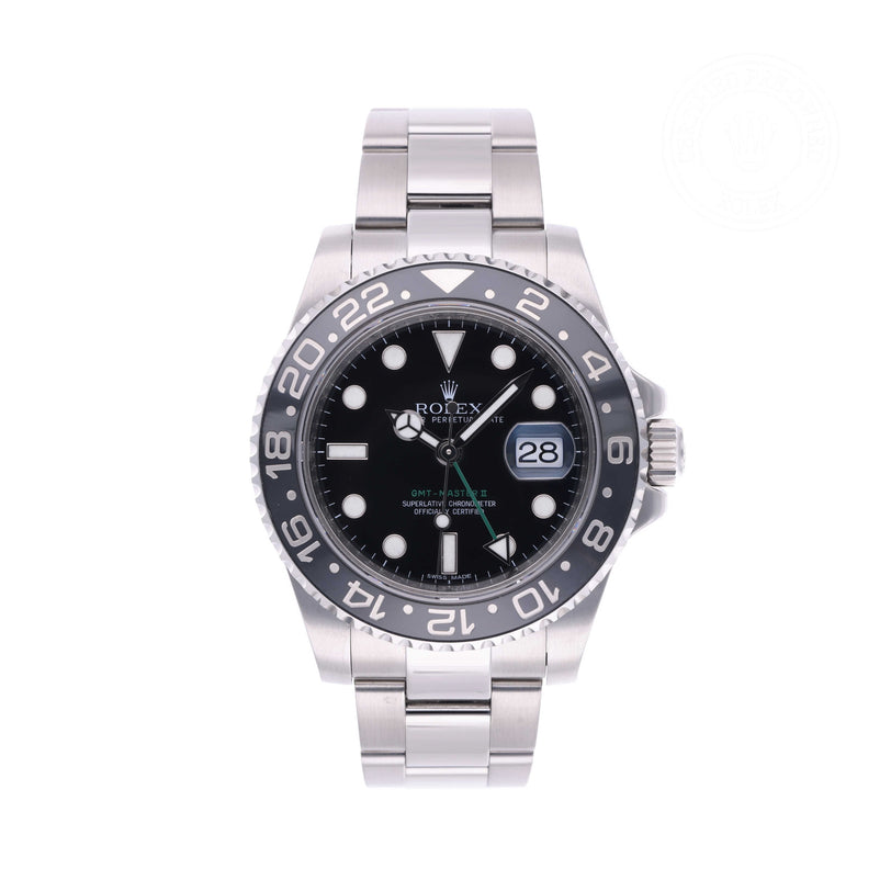 Rolex Certified Pre-owned GMT II M116710LN-0001 front on white background