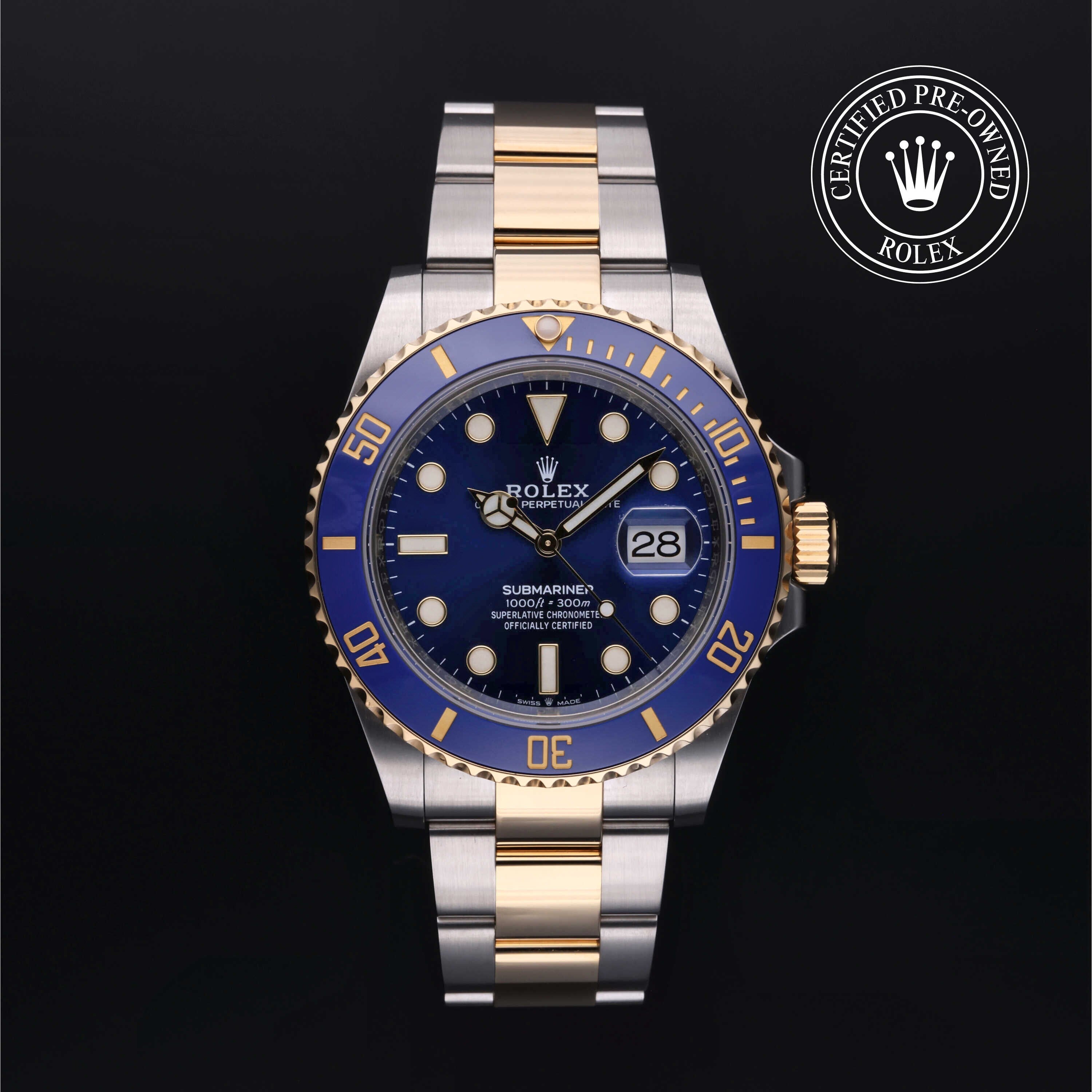 Rolex Certified Pre-owned Submariner M126613LB-0002 front on black background