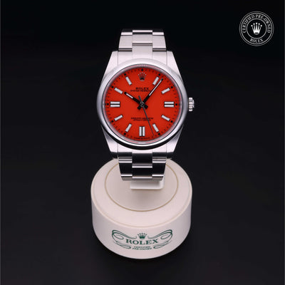 Rolex Certified Pre-owned Oyster Perpetual M124300-0007 front on black background