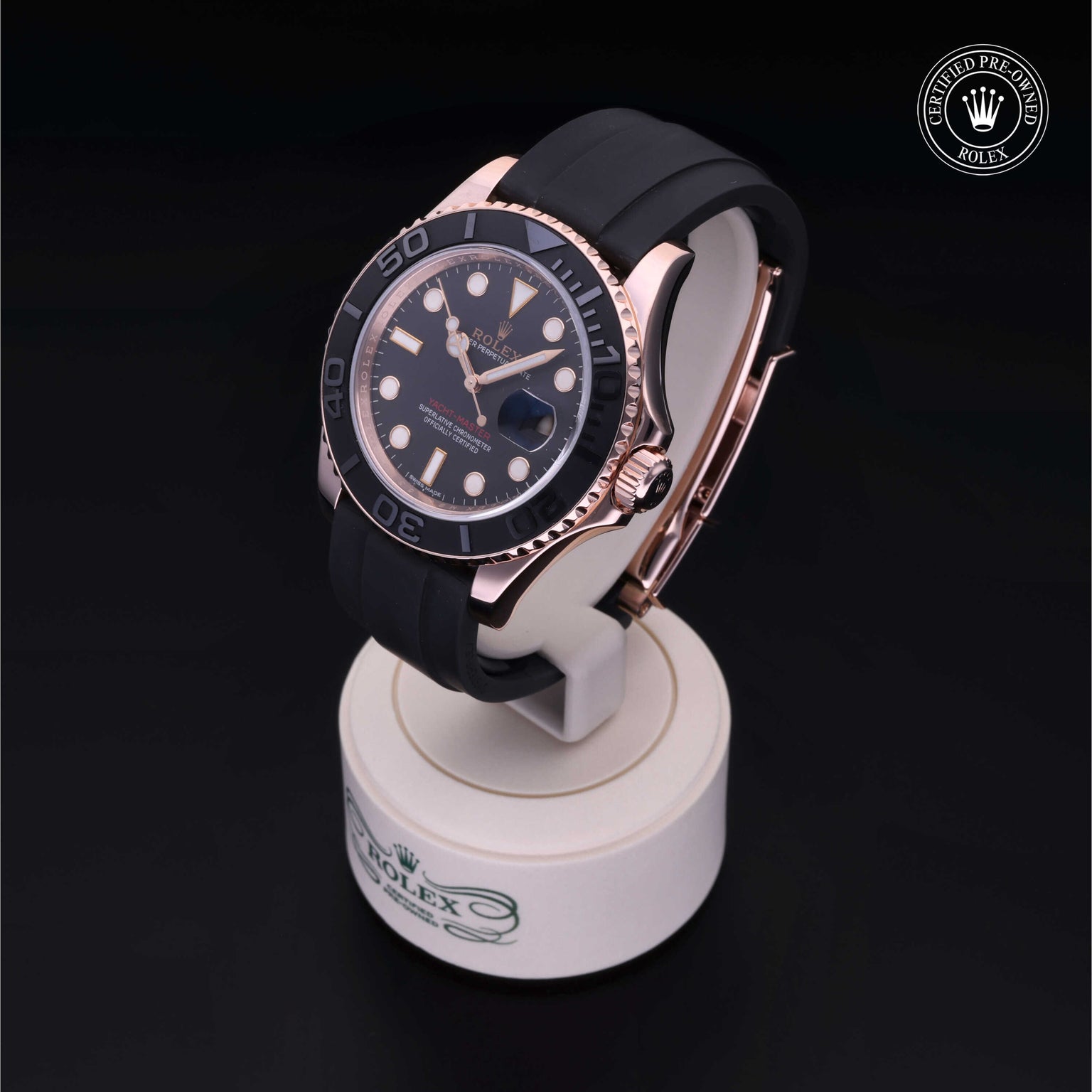 Rolex Certified Pre-owned Yacht-Master M116655-0001 front on black background