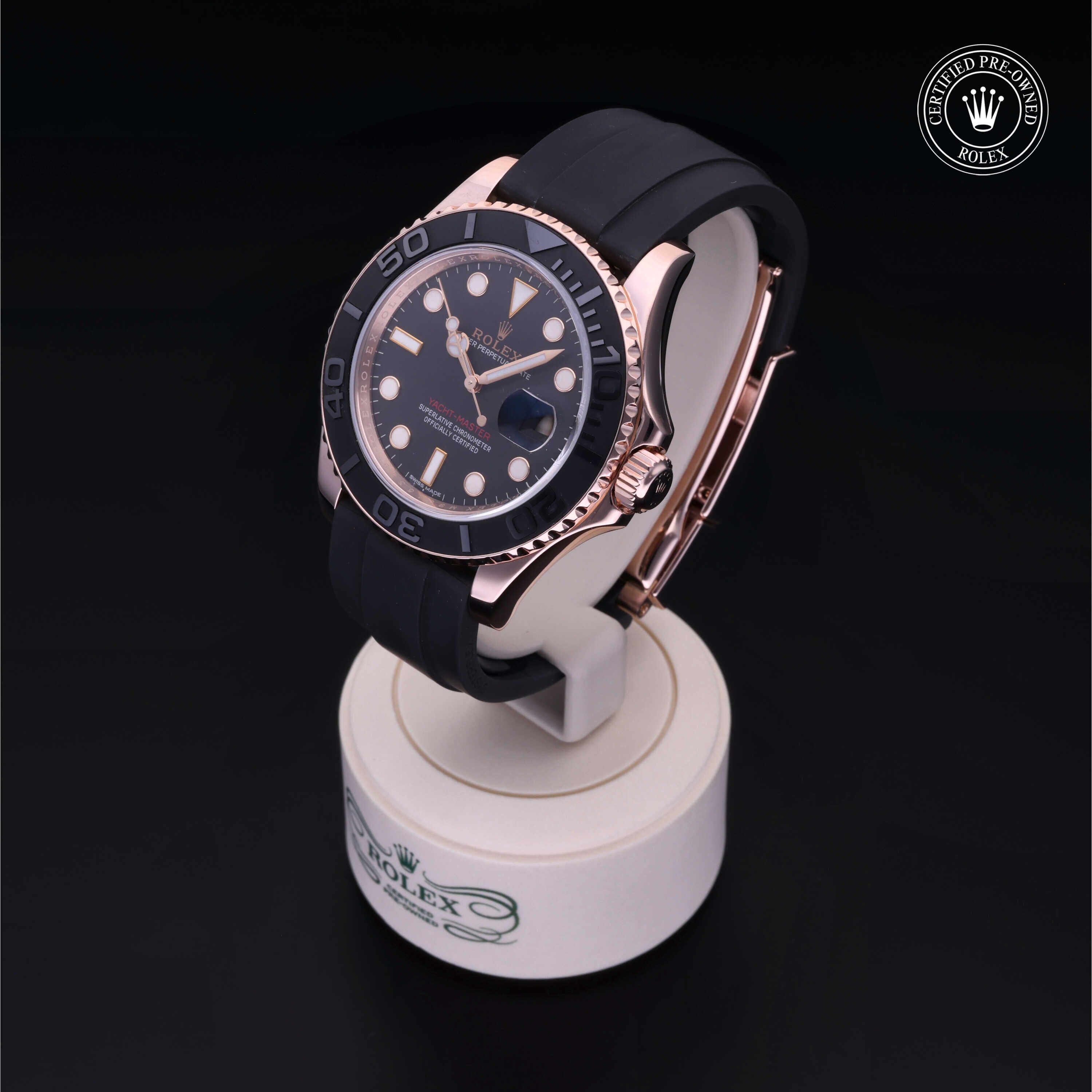 Rolex Certified Pre-owned Yacht-Master M116655-0001 front on black background