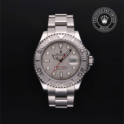 Rolex Certified Pre-owned Yacht-Master M16622-0004 front on black background