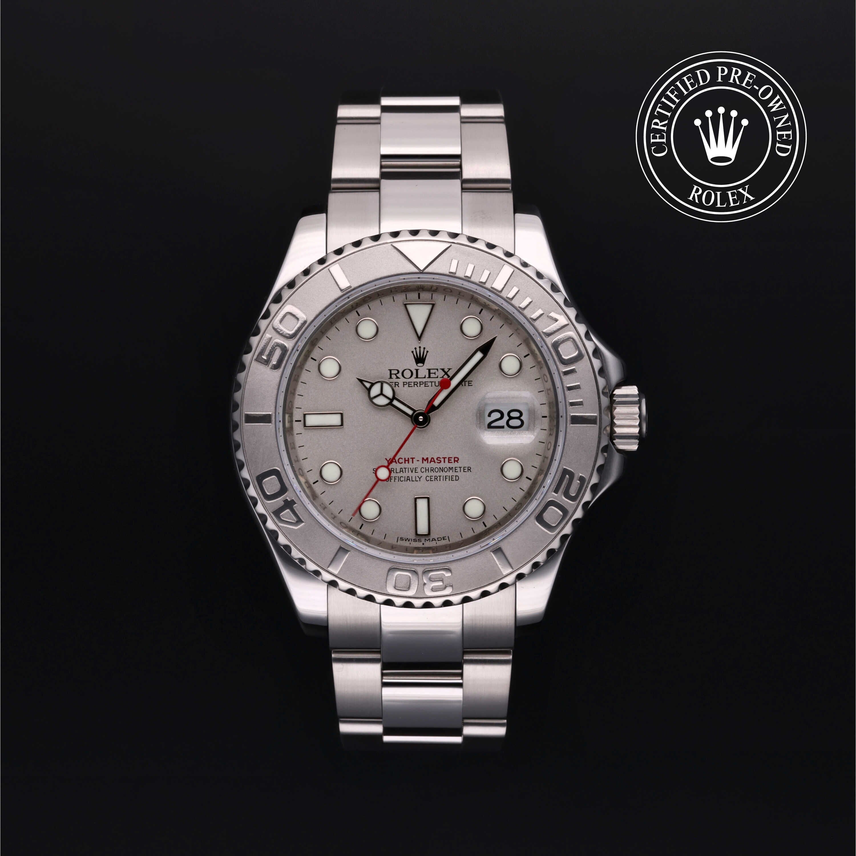 Rolex Certified Pre-owned Yacht-Master M16622-0004 front on black background