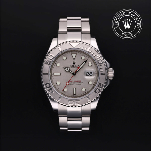 Rolex Certified Pre-owned Yacht-Master M16622-0004 front on black background