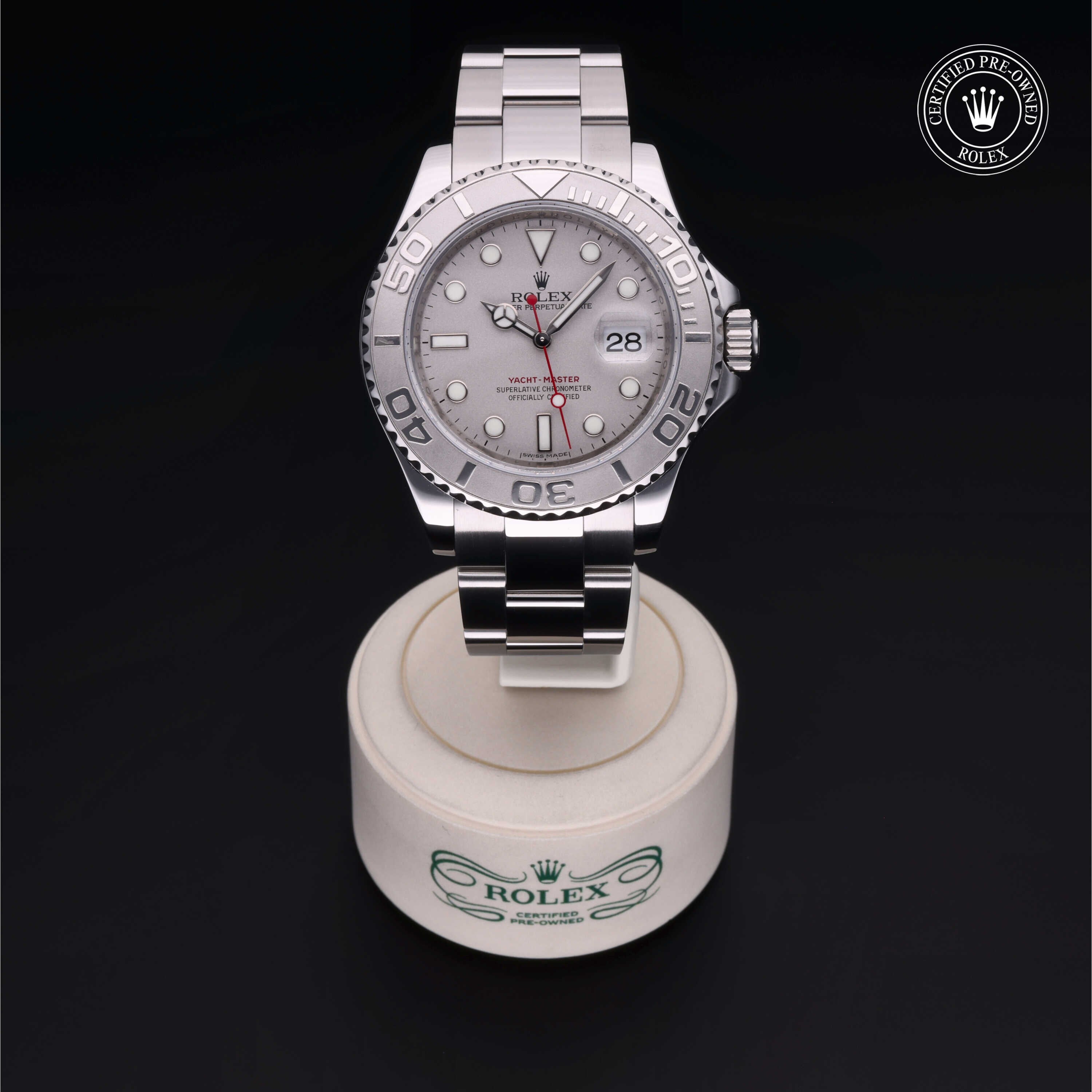 Rolex Certified Pre-owned Yacht-Master M16622-0004 front on black background