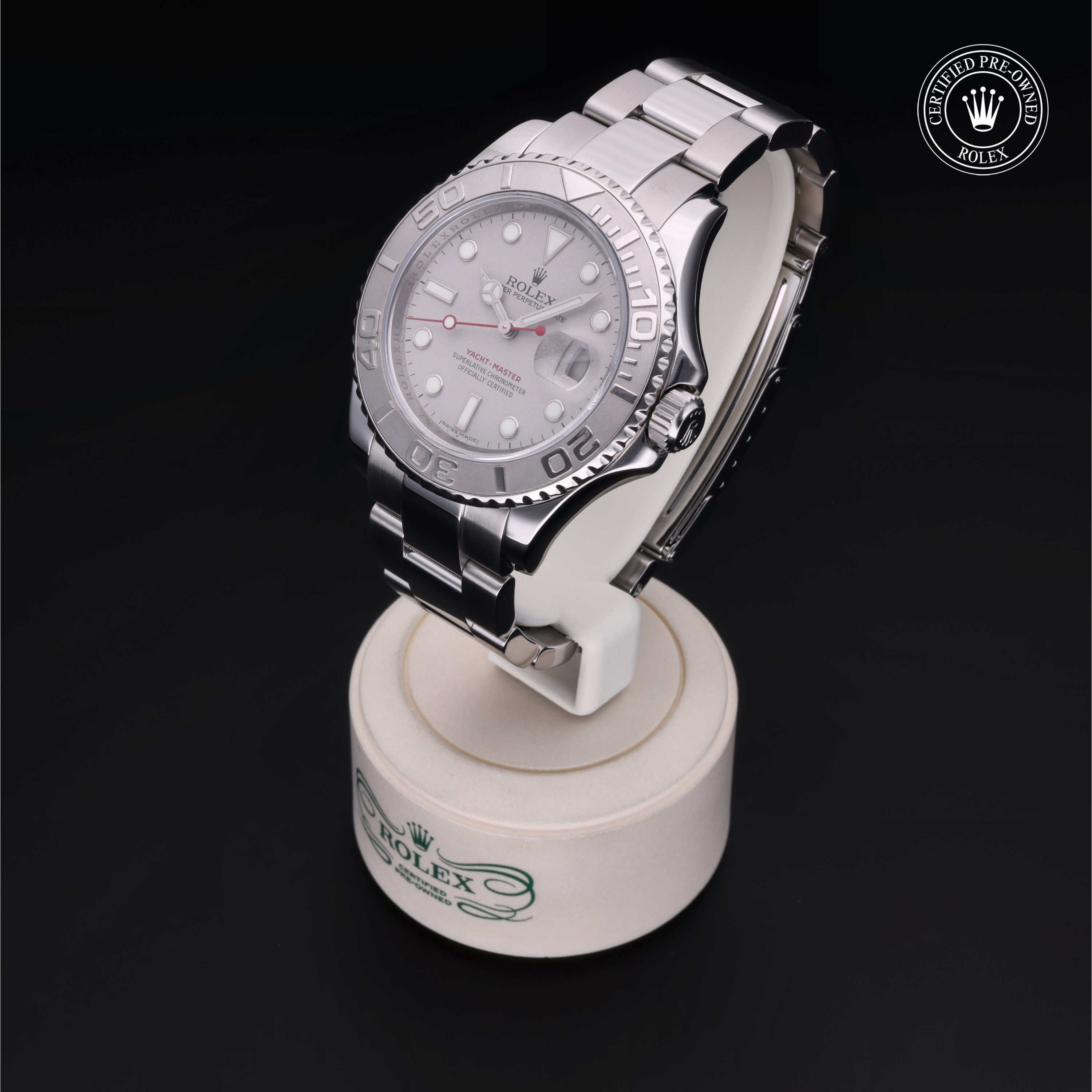 Rolex Certified Pre-owned Yacht-Master M16622-0004 front on black background