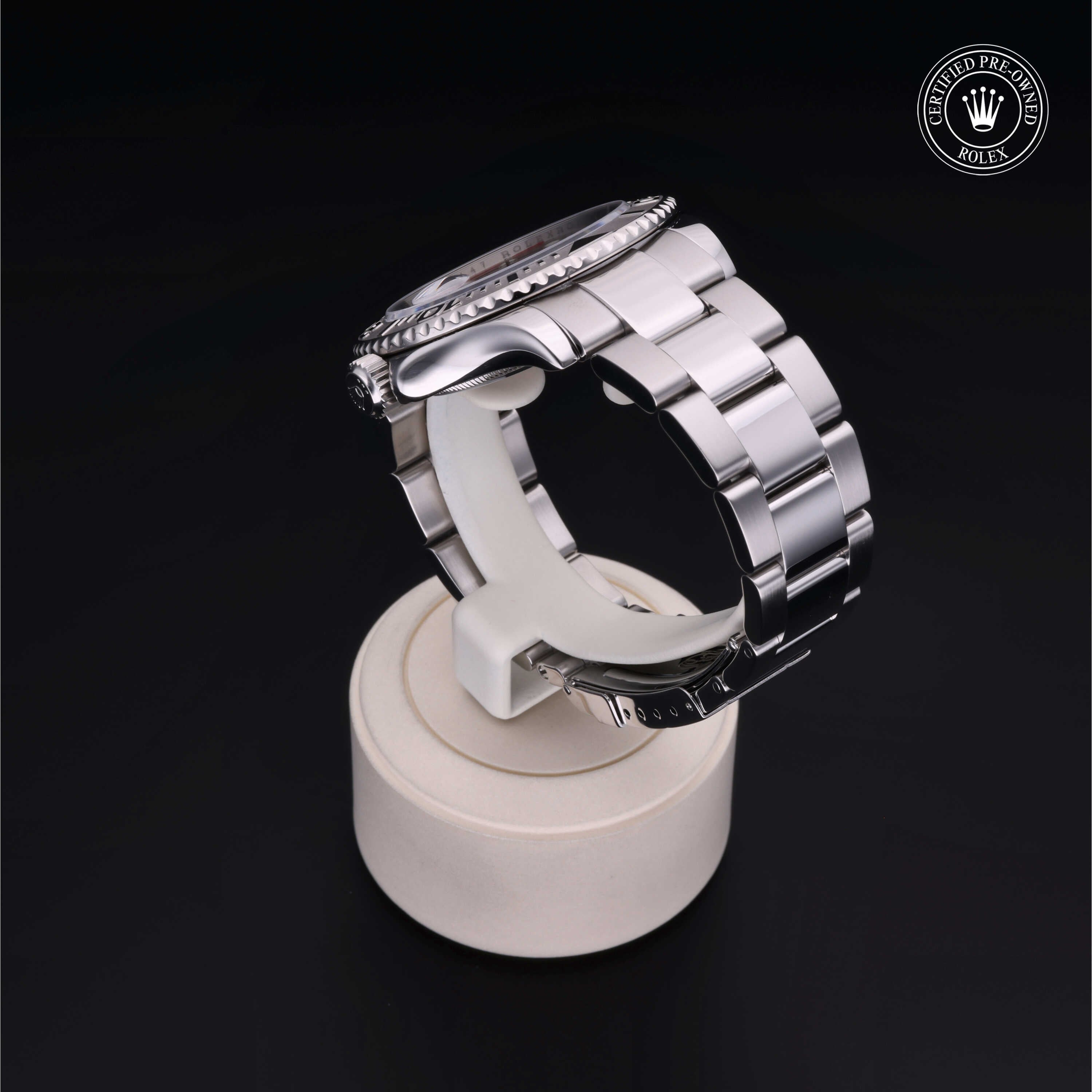 Rolex Certified Pre-owned Yacht-Master M16622-0004 front on black background