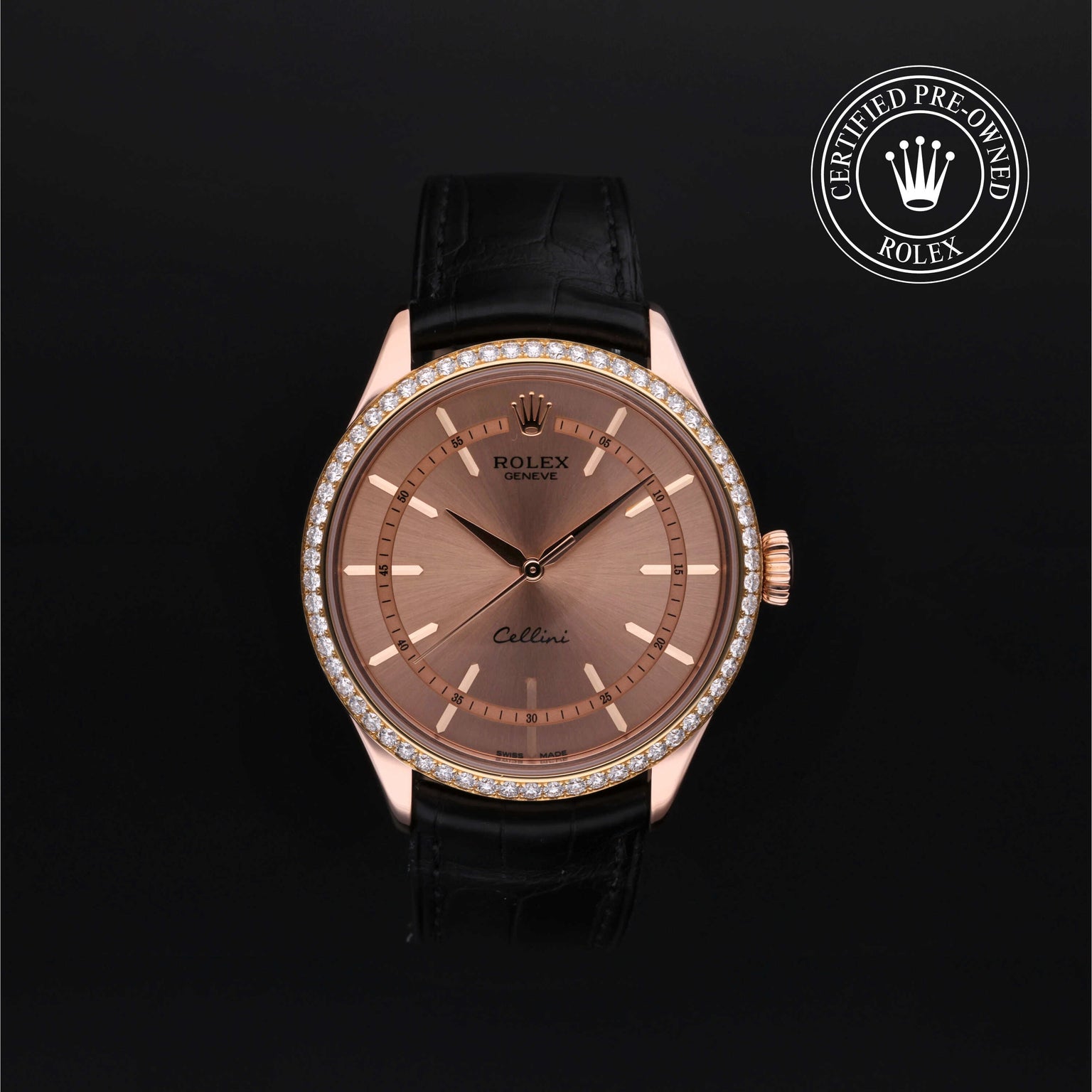 Rolex Certified Pre-owned Cellini M50705RBR-0015 front on black background