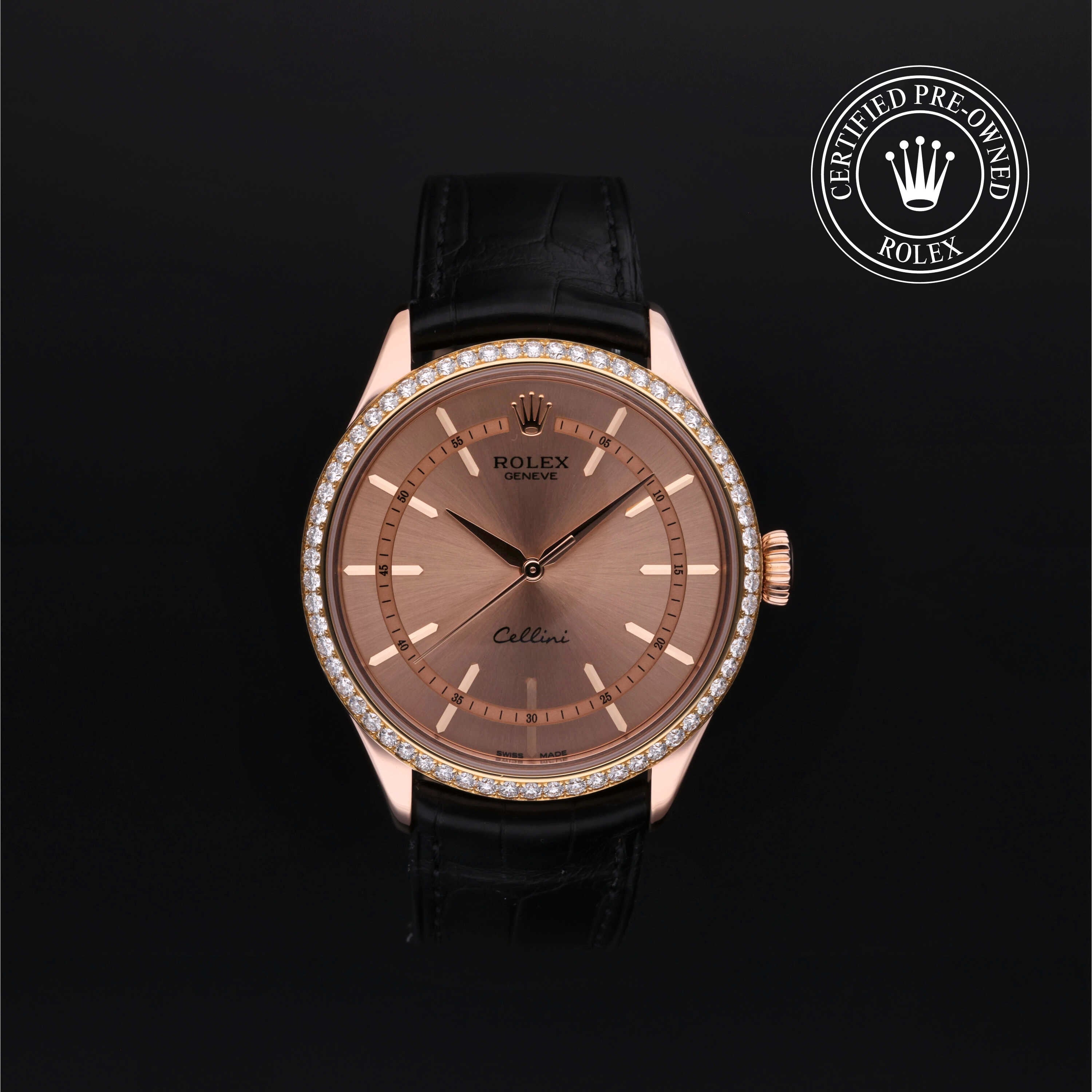 Rolex Certified Pre-owned Cellini M50705RBR-0015 front on black background