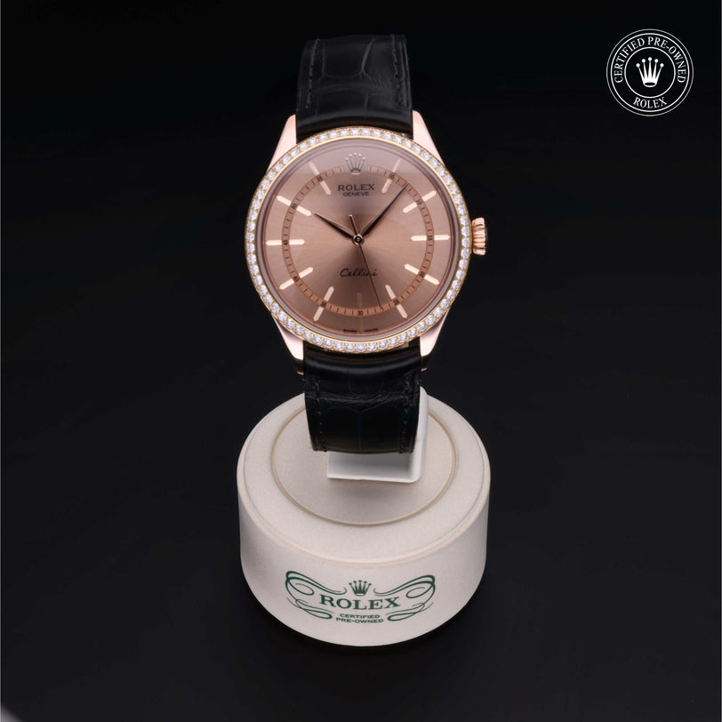 Rolex Certified Pre-owned Cellini M50705RBR-0015 front on black background
