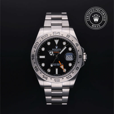 Rolex Certified Pre-owned Explorer M216570-0002 front on black background
