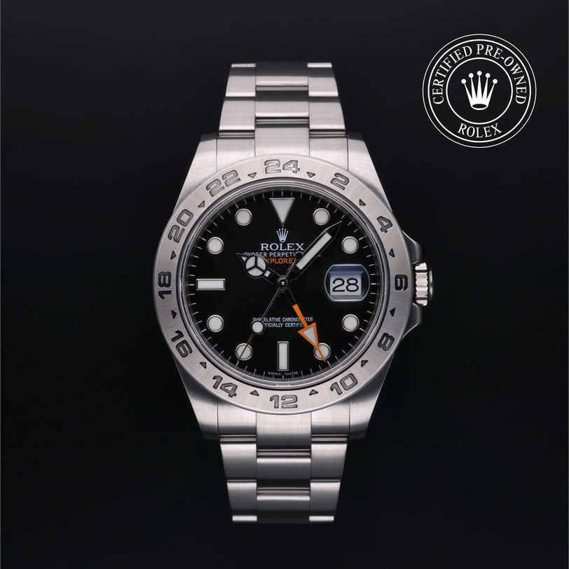 Rolex Certified Pre-owned Explorer M216570-0002 front on black background