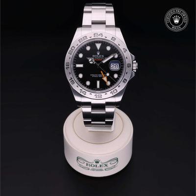 Rolex Certified Pre-owned Explorer M216570-0002 front on black background