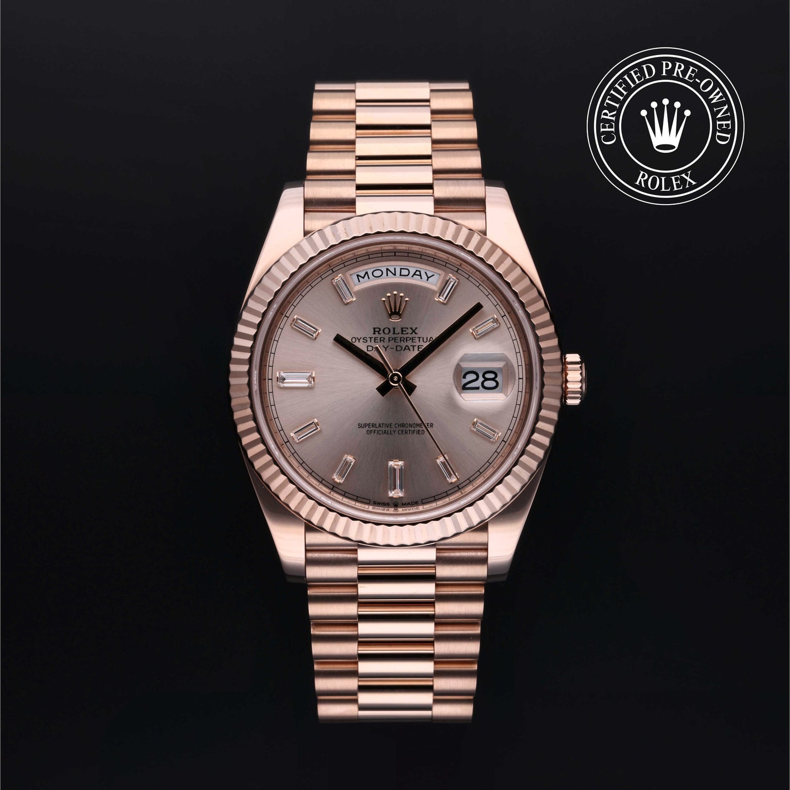 Rolex Certified Pre-owned Day-date M228235-0004 front on black background