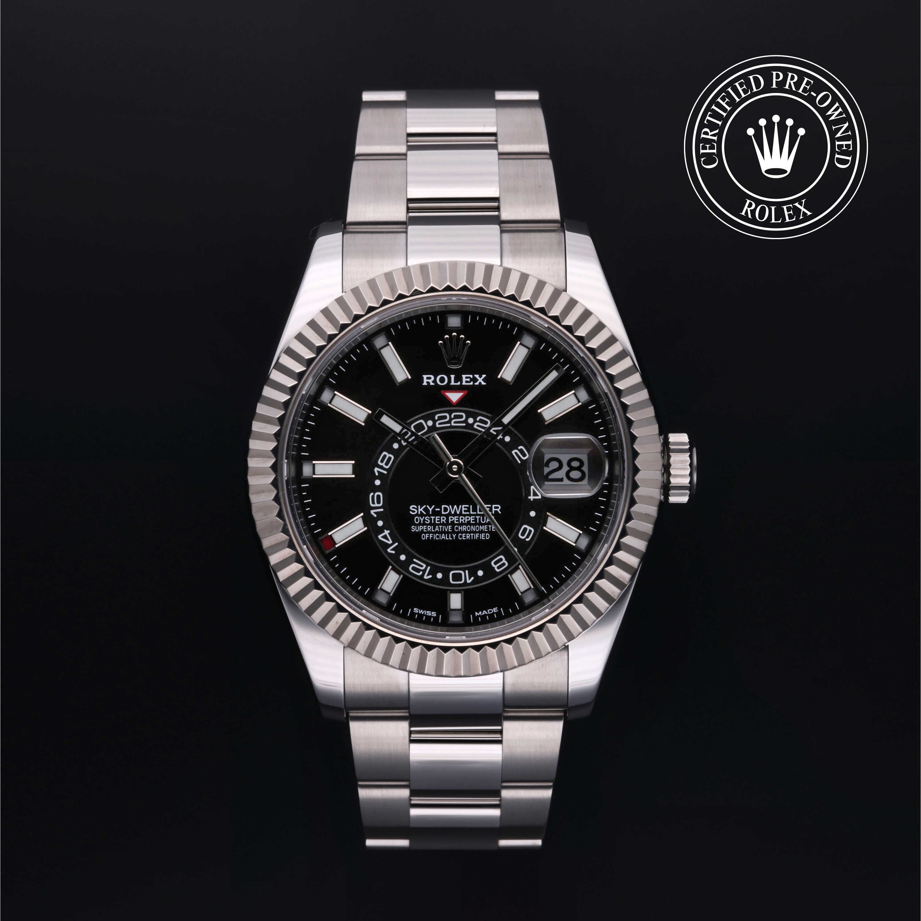 Rolex Certified Pre-owned Sky-Dweller M326934-0005 front on black background