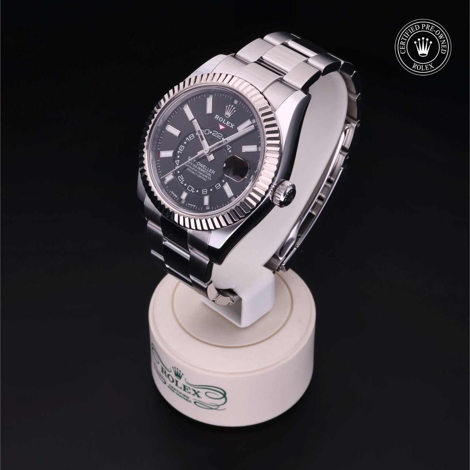 Rolex Certified Pre-owned Sky-Dweller M326934-0005 front on black background