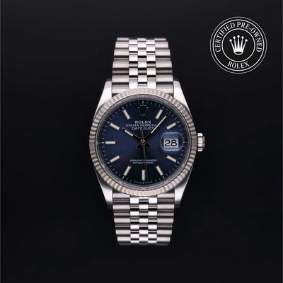 Rolex Certified Pre-owned Datejust M126234-0017 front on black background