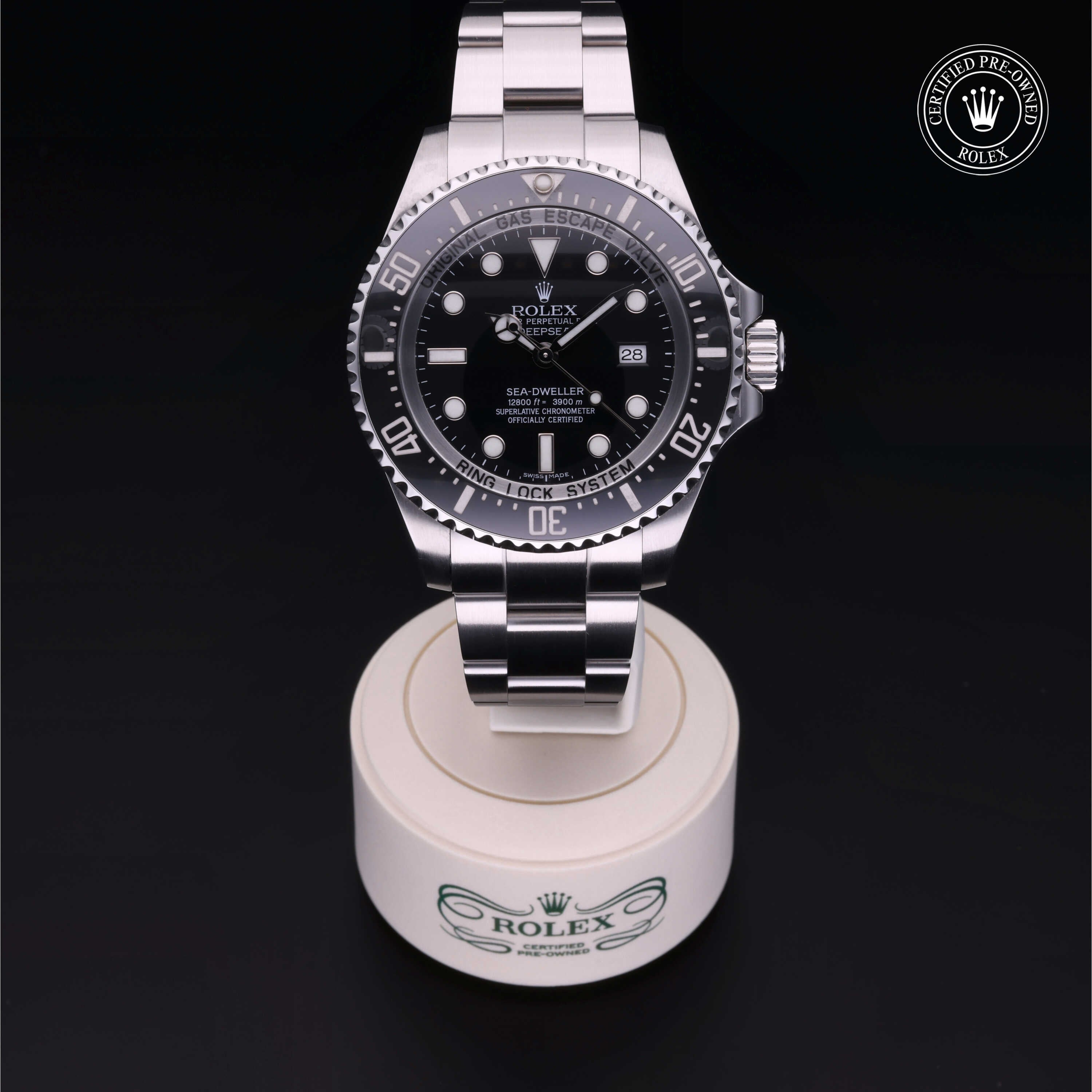Rolex Certified Pre-owned Sea-Dweller M116660-0001 front on black background