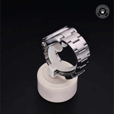 Rolex Certified Pre-owned Oyster Perpetual M116000-0001 front on black background