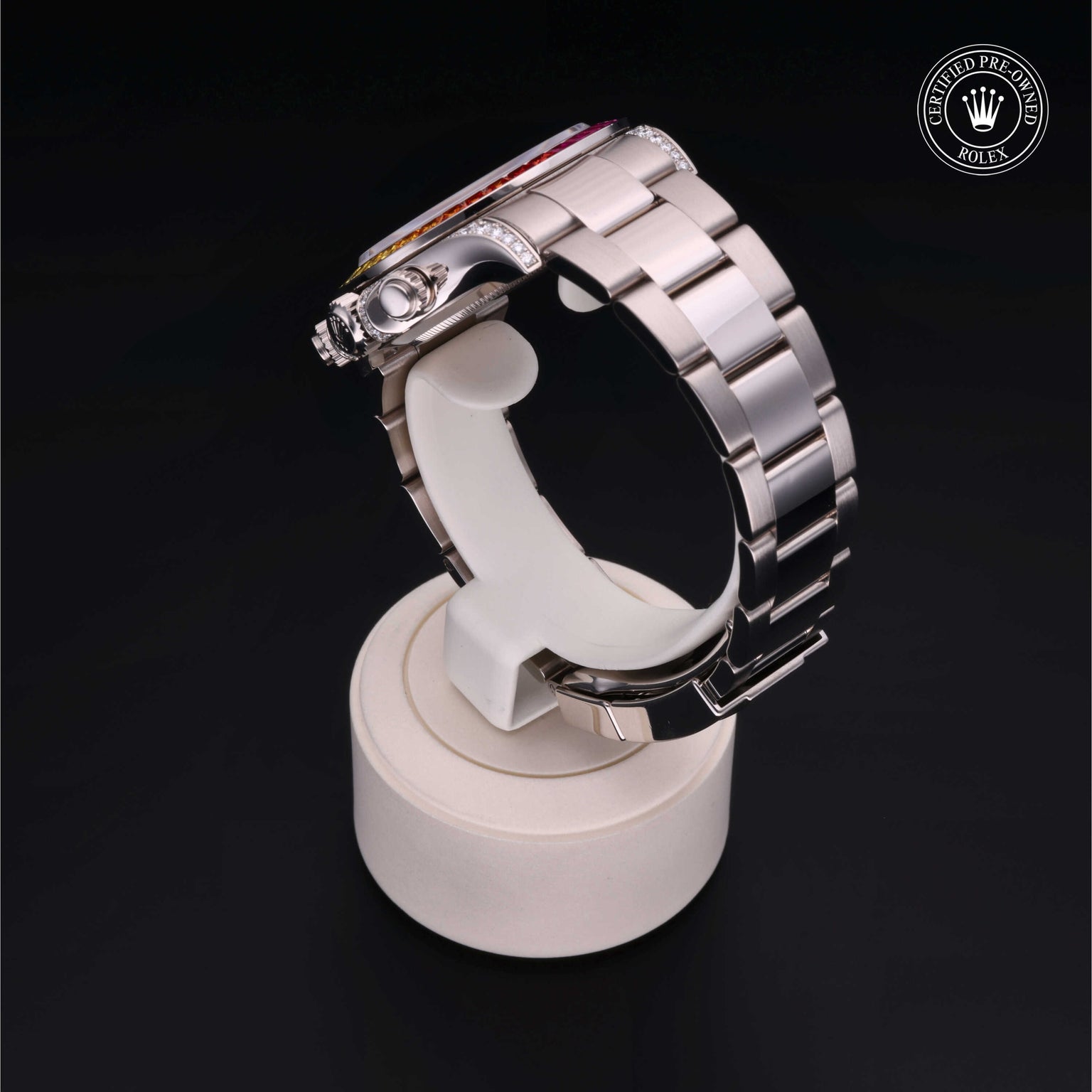 Rolex Certified Pre-owned Daytona M116599RBOW-0003 front on black background