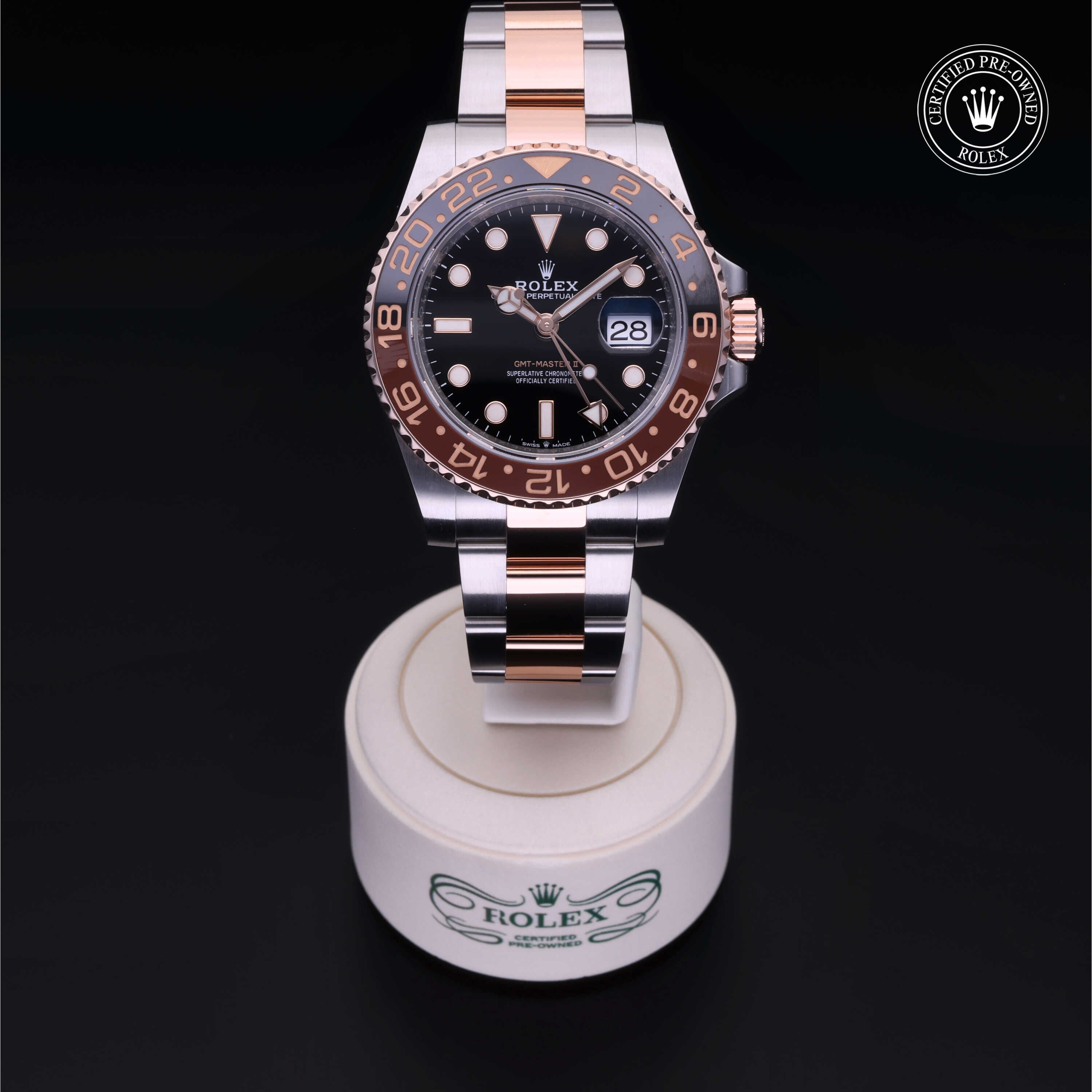 Rolex Certified Pre-owned GMT M126711CHNR-0002 front on black background
