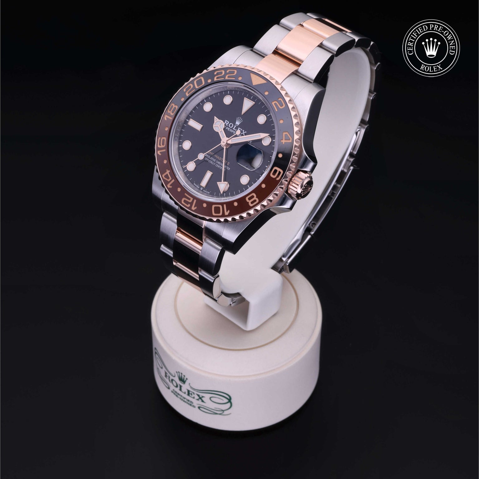Rolex Certified Pre-owned GMT M126711CHNR-0002 front on black background